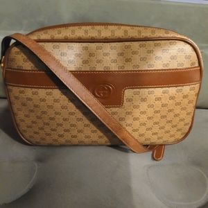 Gucci Micro Gg Interlocking Supreme Canvas Camel Leather CrossBody Bag AUTHENTIC